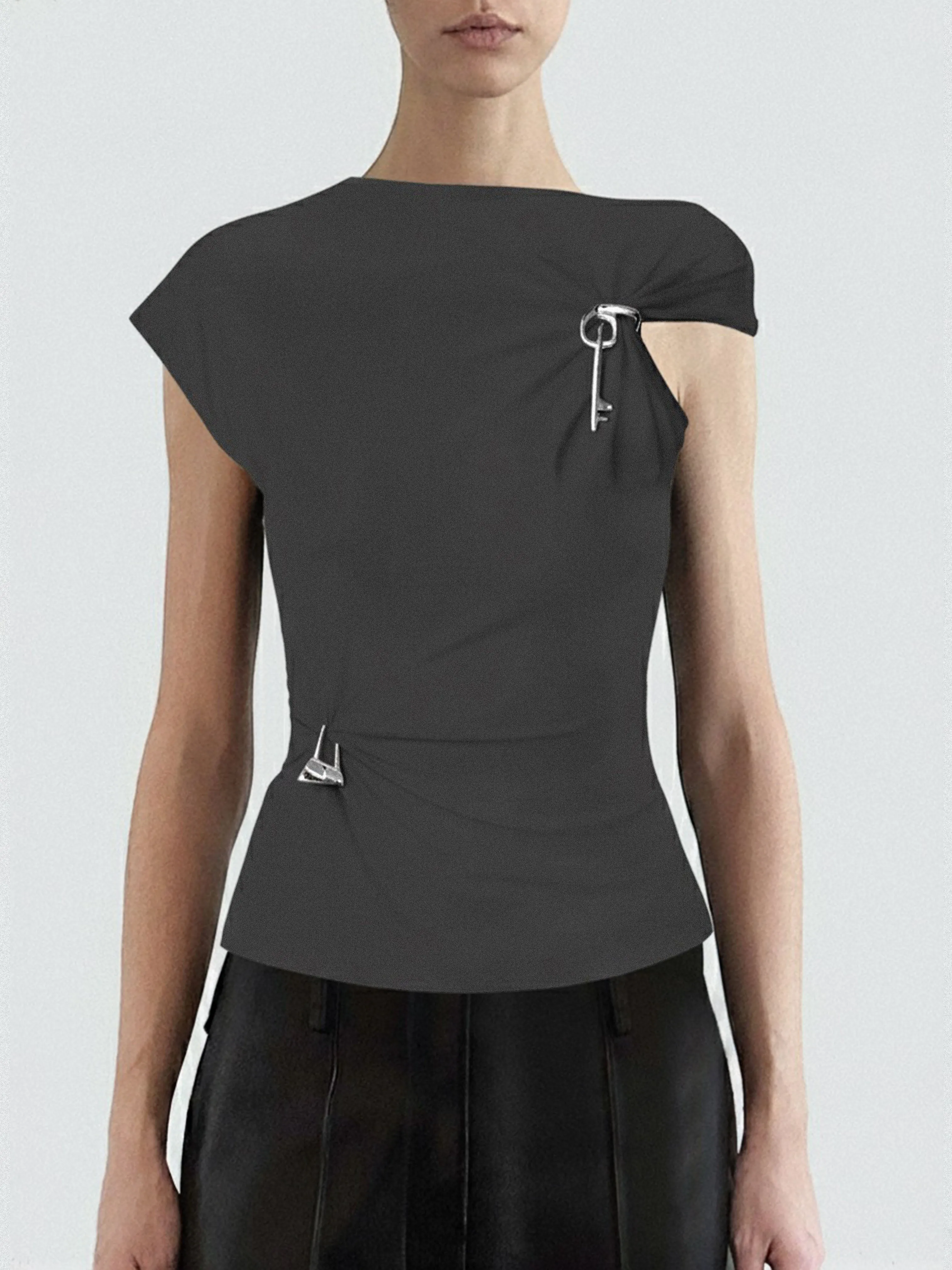 (SS26 PRE-ORDER) RELIC CHARMS MOCK NECK TOP - GREY sold by GRACE LING product image thumbnail 2