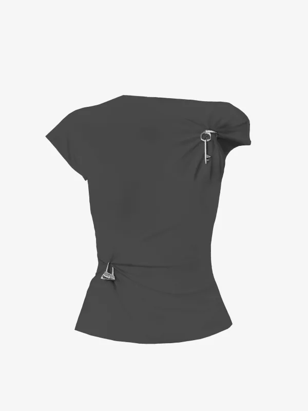 (SS26 PRE-ORDER) RELIC CHARMS MOCK NECK TOP - GREY sold by GRACE LING