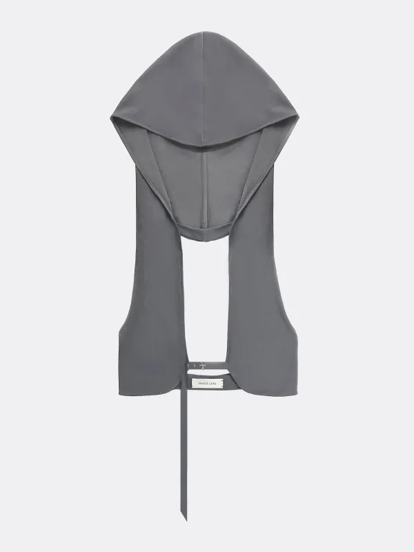 (SS26 PRE-ORDER) BELTED HOOD BRALETTE - GREY sold by GRACE LING