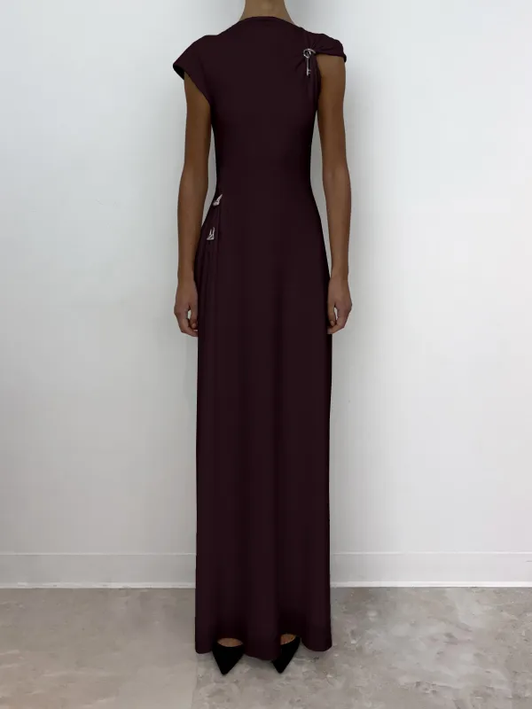 (PRE-ORDER) RELIC CHARMS MAXI SLIT DRESS - BURGUNDY sold by GRACE LING