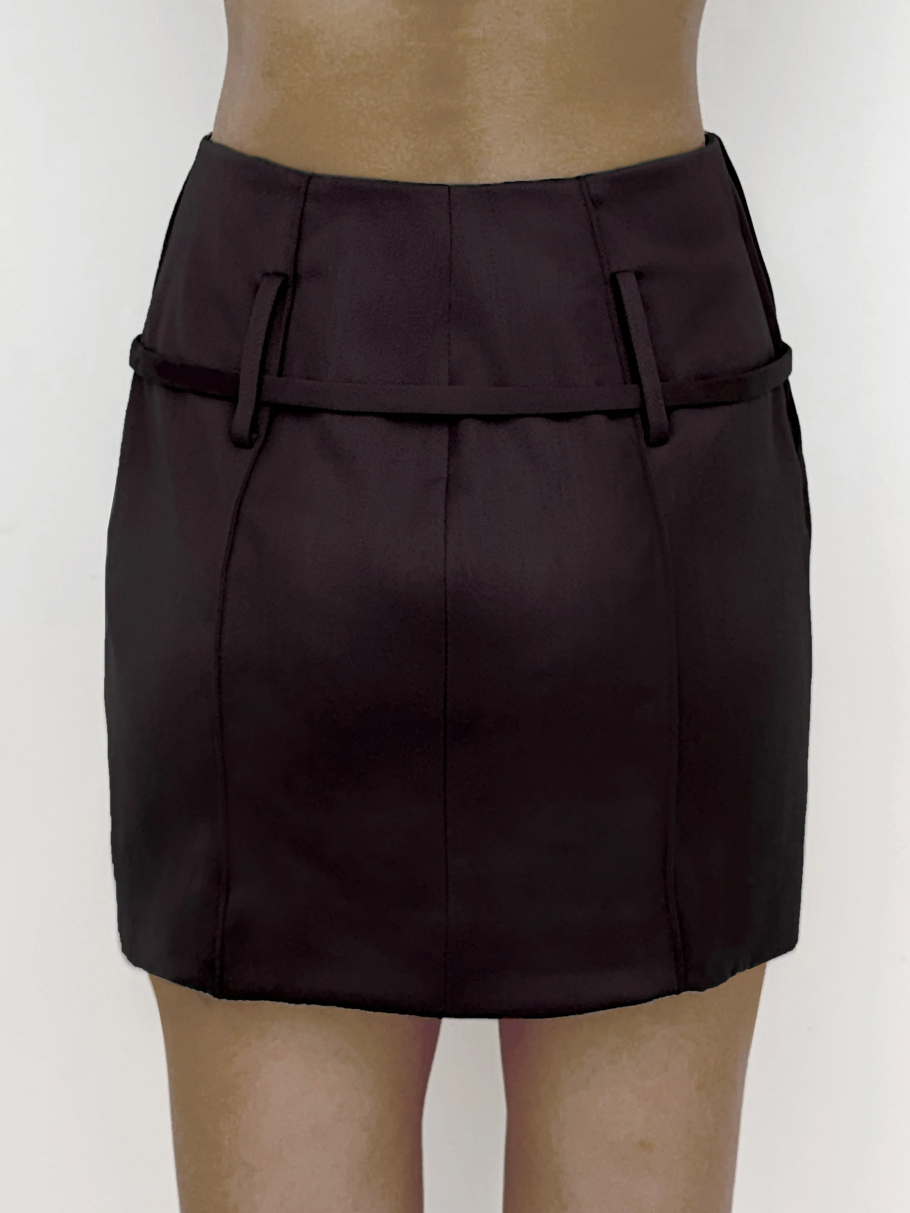 (SS26 PRE-ORDER) RELICS BELTED MINI SKIRT IN WOOL SATIN - BURGUNDY sold by GRACE LING product image thumbnail 4