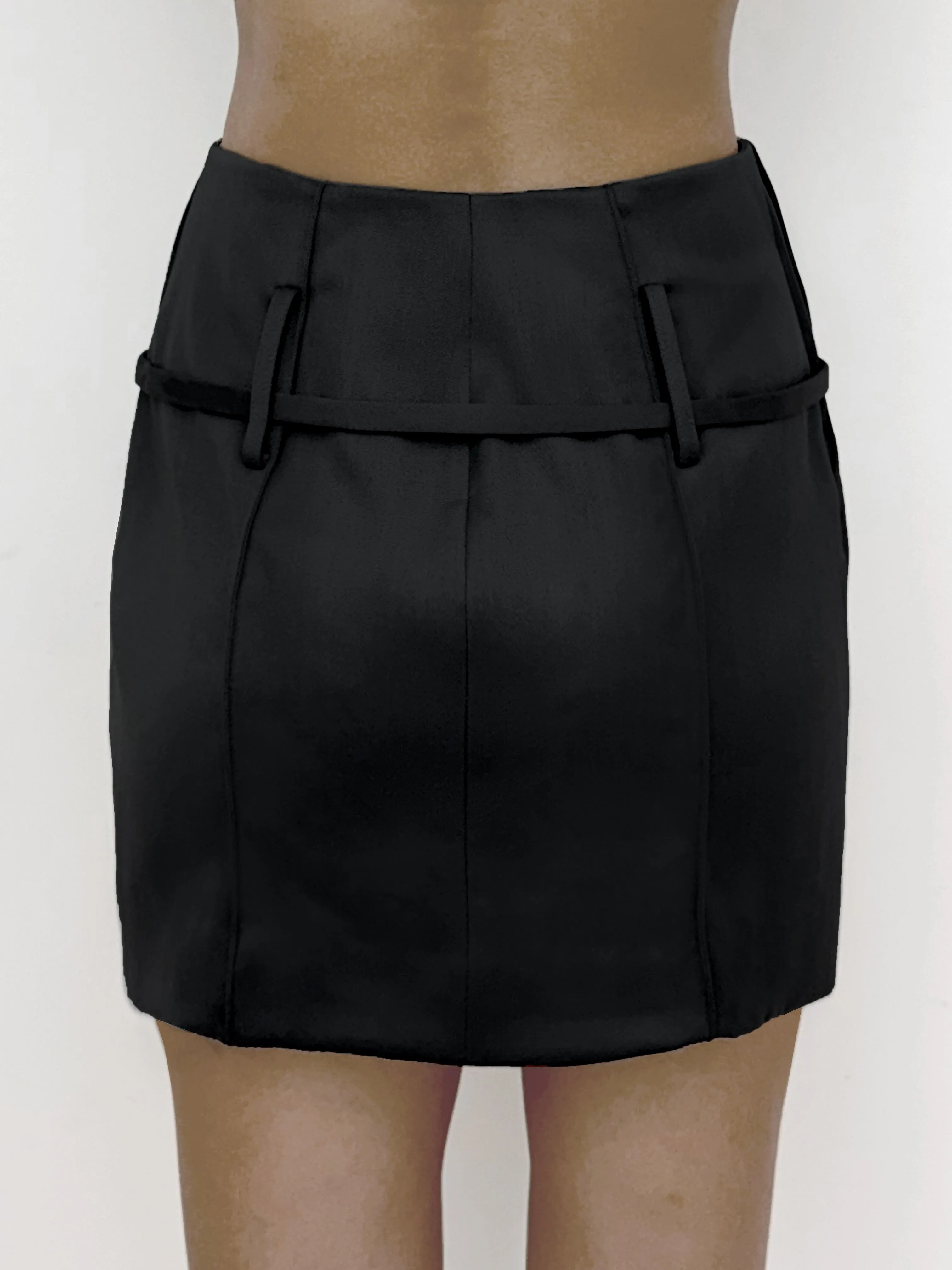 RELICS BELTED MINI SKIRT IN WOOL SATIN - BLACK sold by GRACE LING product image thumbnail 4