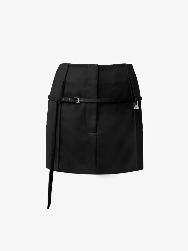 RELICS BELTED MINI SKIRT IN WOOL SATIN - BLACK made by GRACE LING