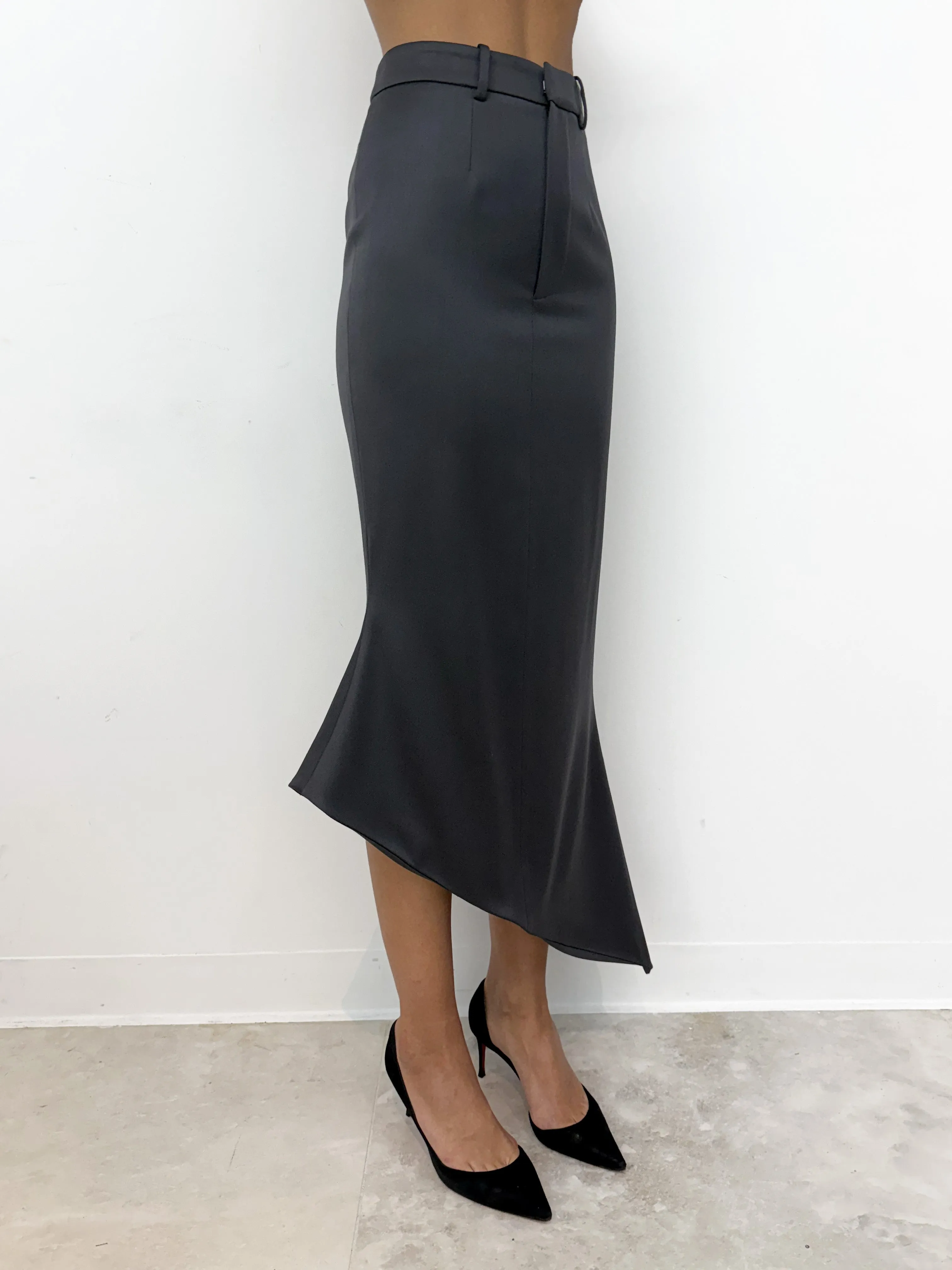 (SS26 PRE-ORDER) TAILORED ANGULAR MIDI SKIRT - GREY sold by GRACE LING product image thumbnail 4