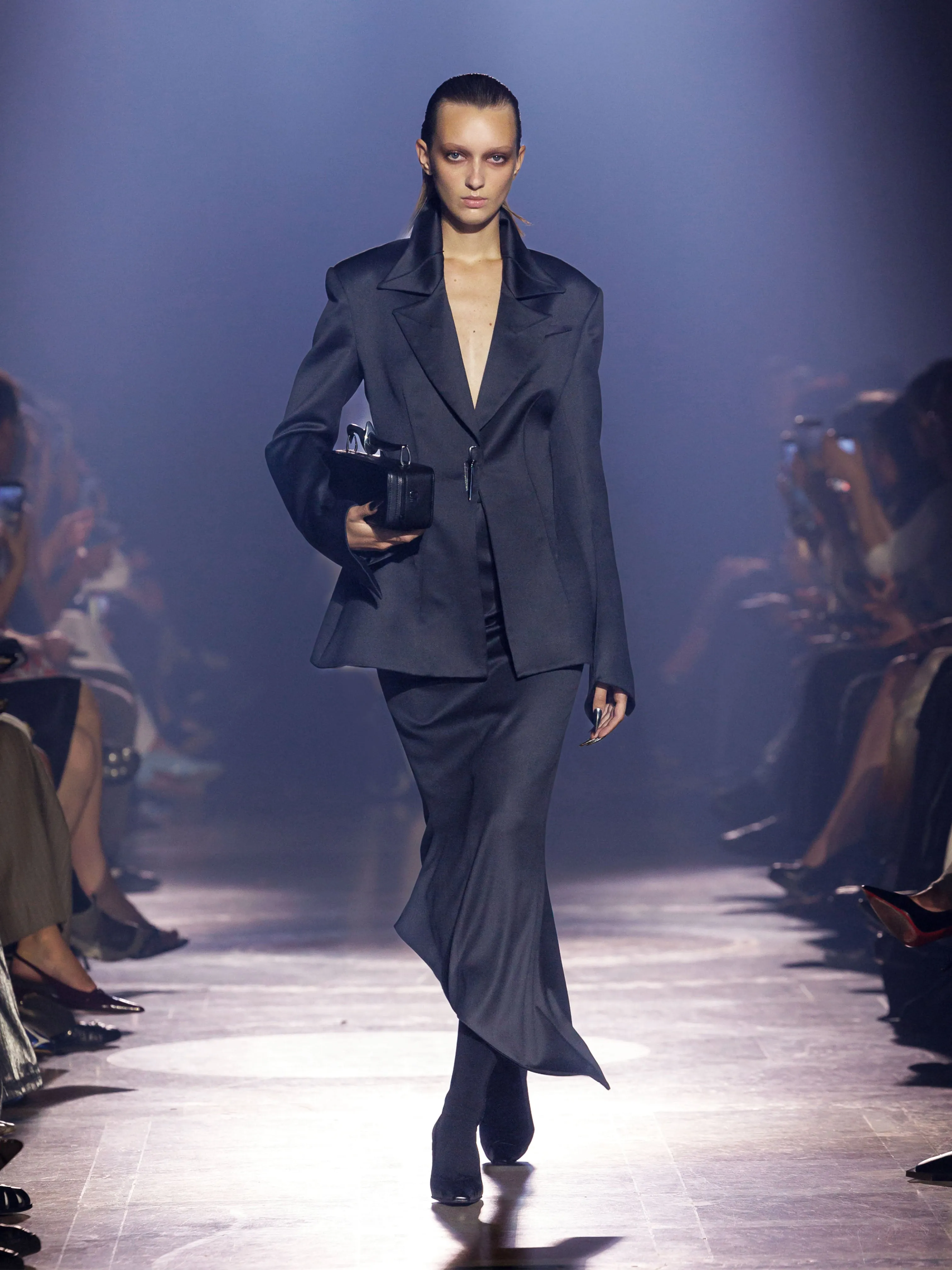 (SS26 PRE-ORDER) TAILORED ANGULAR MIDI SKIRT - GREY sold by GRACE LING product image thumbnail 3