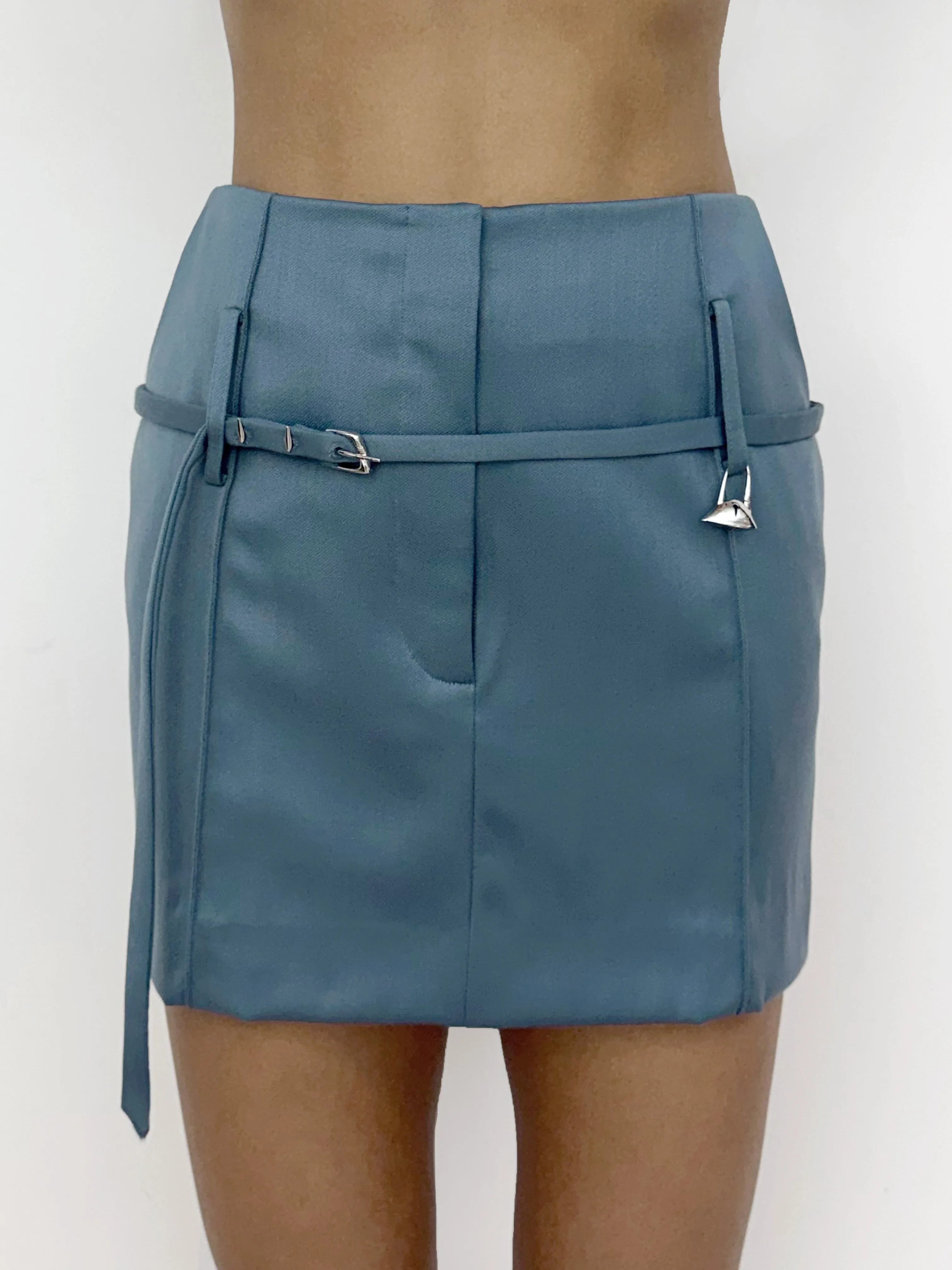 (SS26 PRE-ORDER) RELICS BELTED MINI SKIRT IN WOOL SATIN - BLUE sold by GRACE LING product image thumbnail 2