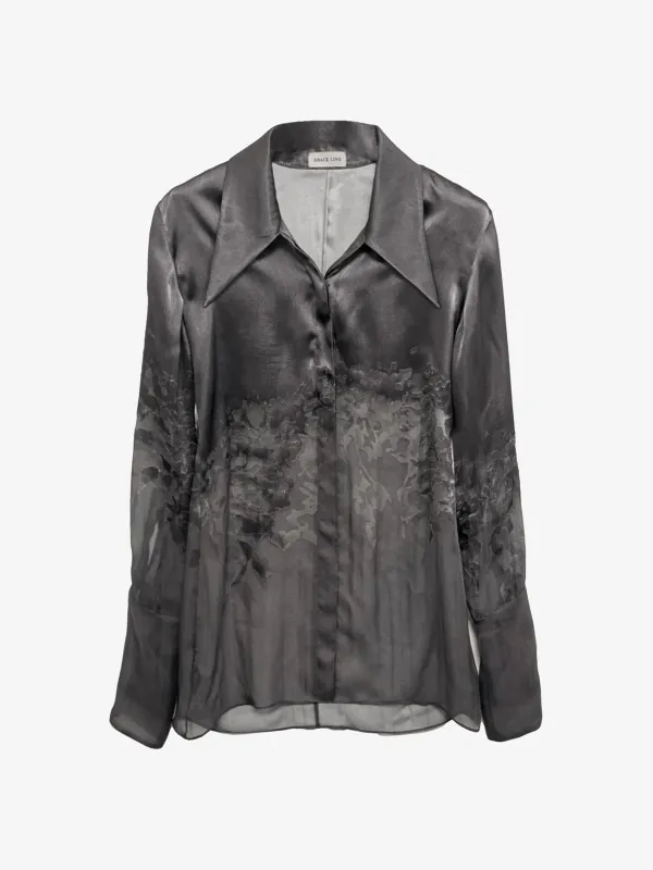 (SS26 PRE-ORDER) FOLIAGE TAILORED SHIRT - DARK GREY sold by GRACE LING