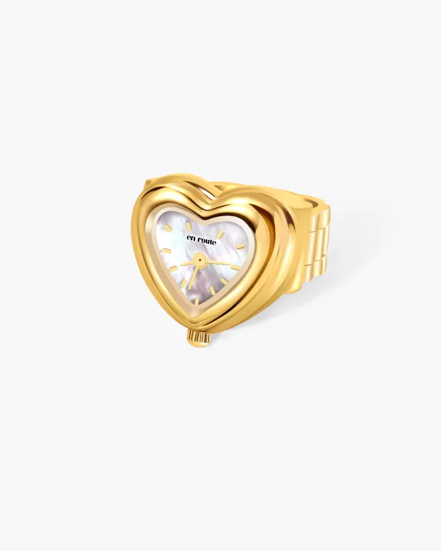 City Heart Watch Ring in Gold made by En Route Jewelry