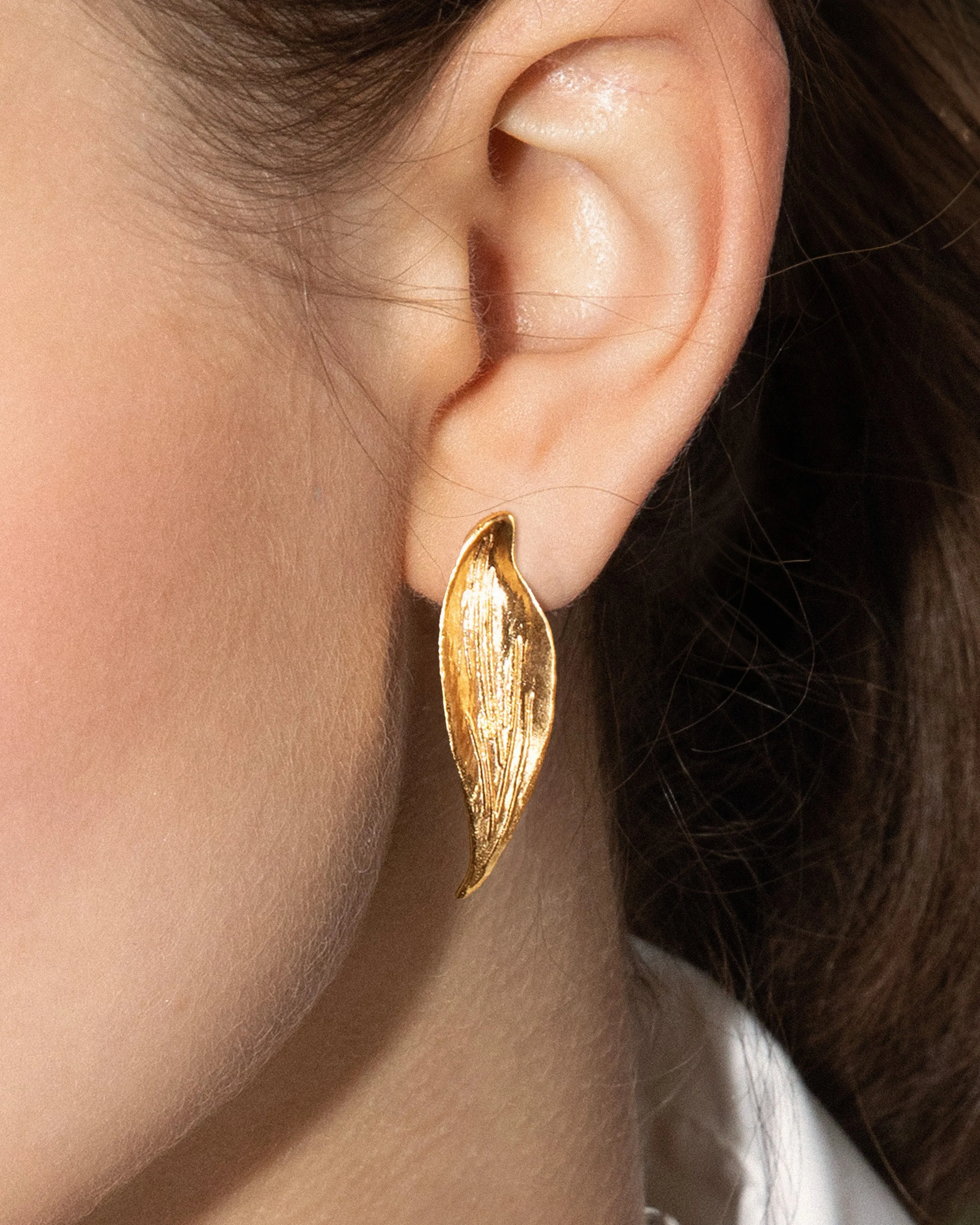 Golden Leaf Stud Earrings sold by En Route Jewelry product image thumbnail 3
