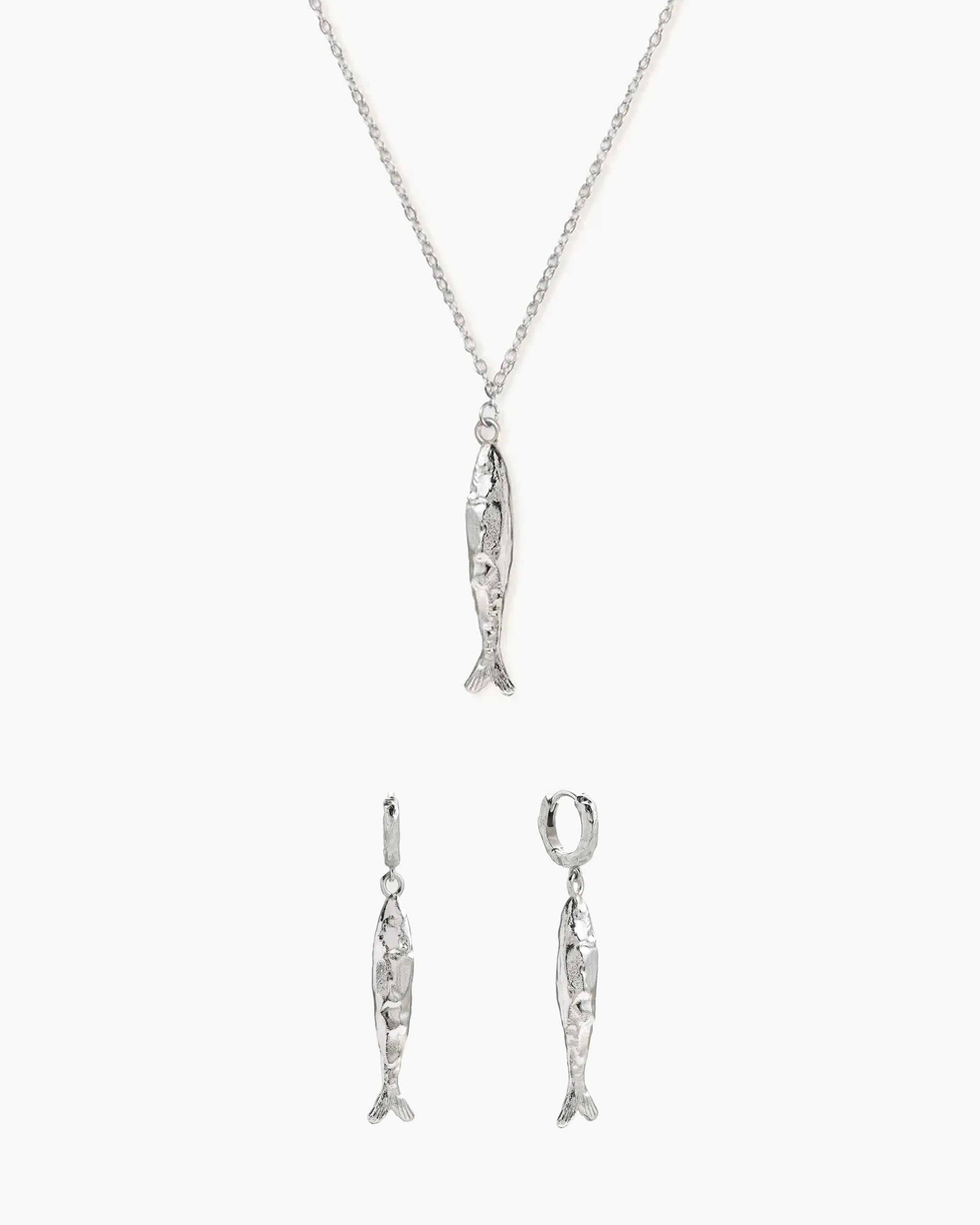 Anchovy Necklace & Earrings Set in Silver sold by En Route Jewelry
