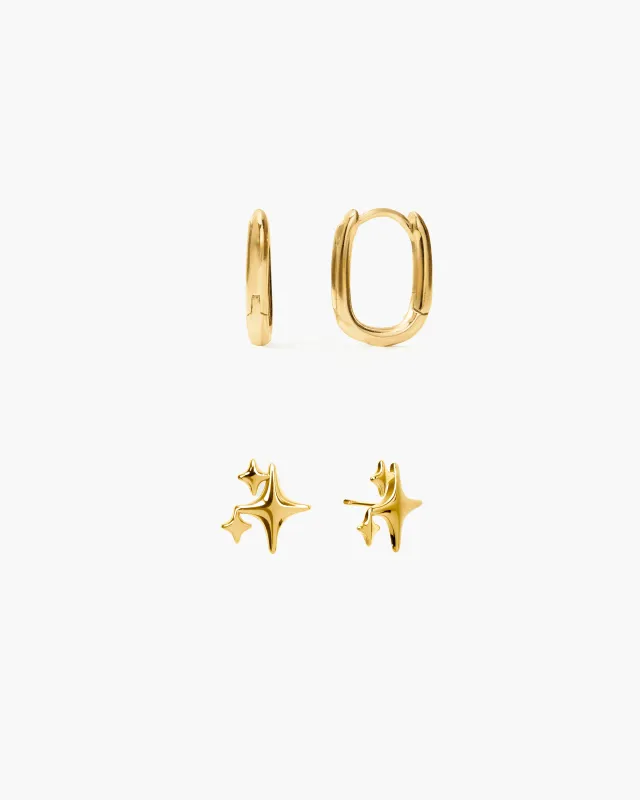 Sparkle Stud And Link Hoop Earrings Stack Set made by En Route Jewelry