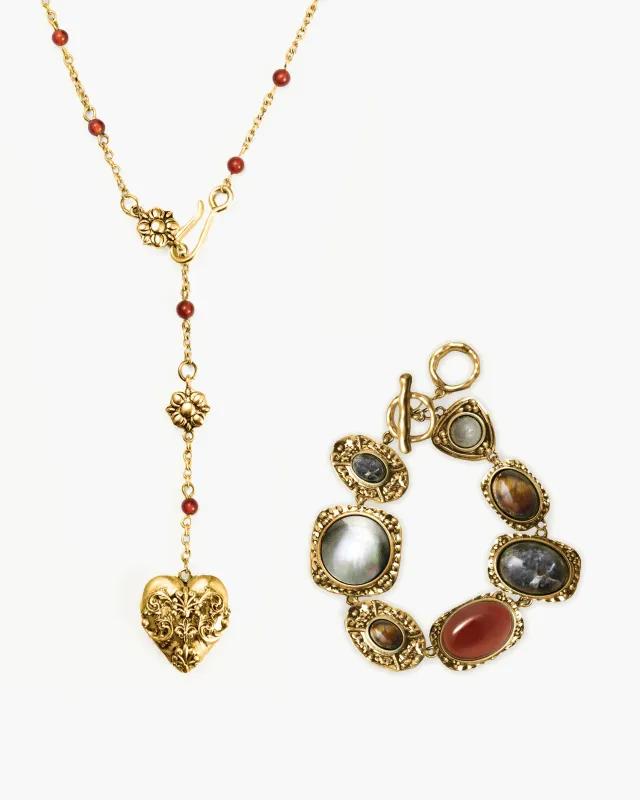 Athena Bracelet & Carnelian Veil Lariat Necklace Set made by En Route Jewelry