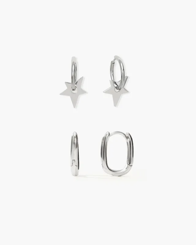 Silver Star & Link Earrings Set made by En Route Jewelry