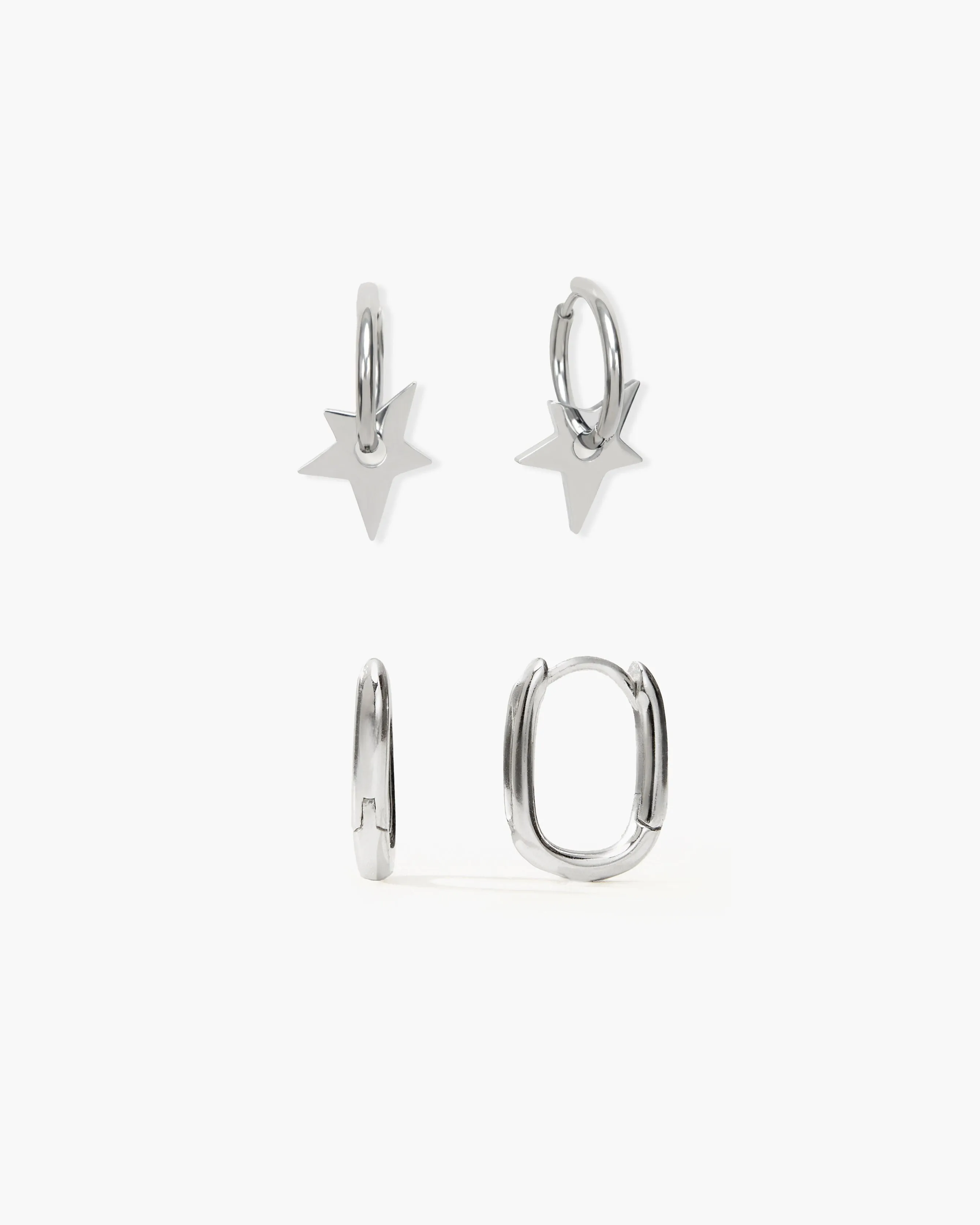Silver Star & Link Earrings Set sold by En Route Jewelry