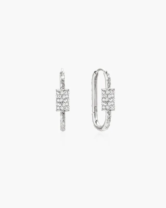 Eden Carabiner Huggie Earrings in Silver sold by En Route Jewelry