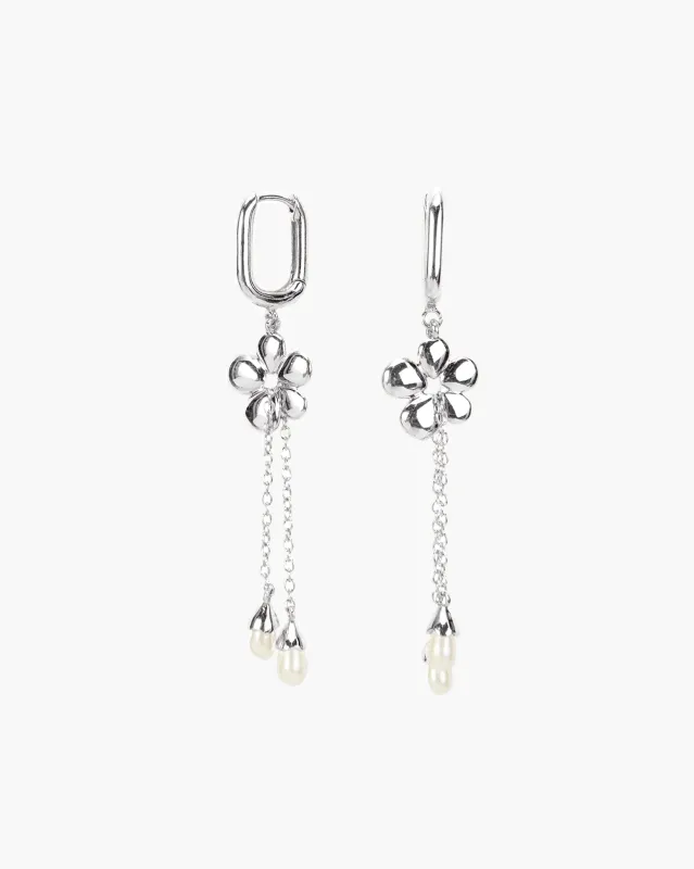 Camille Flower Drop Earrings in Silver sold by en route