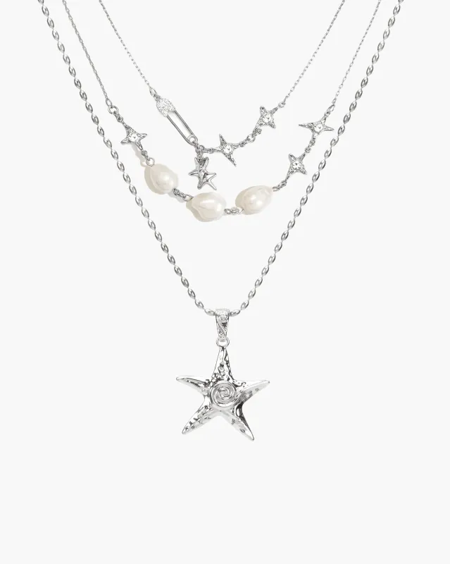 The Mellow Necklace & Starfish Necklace Set in Silver sold by en route