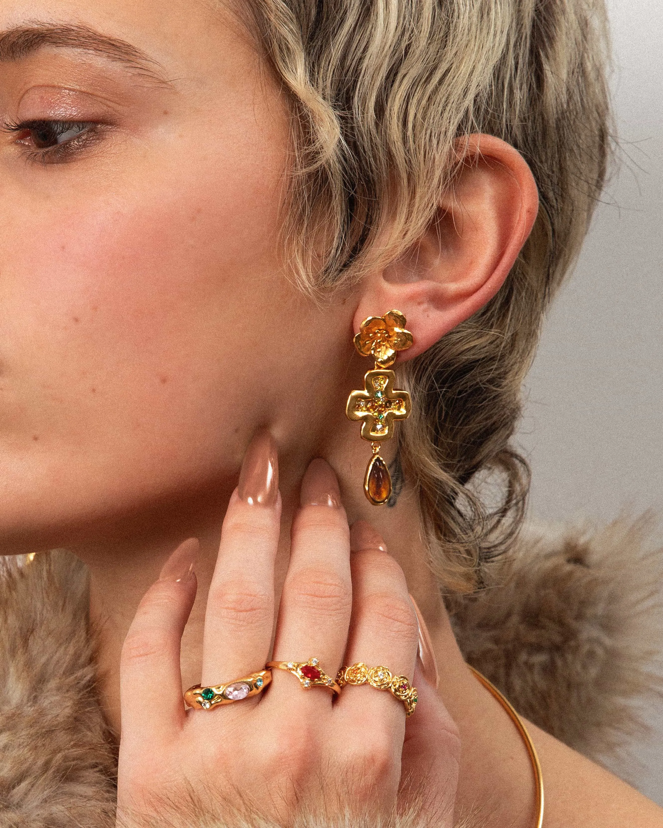Amber Dew Floral Cross Earrings sold by En Route Jewelry product image thumbnail 3