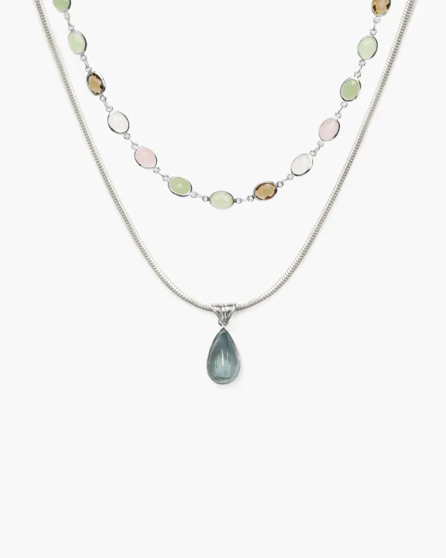 Waterdrop & Whimsical Romance Stone Necklace Set in Silver made by En Route Jewelry