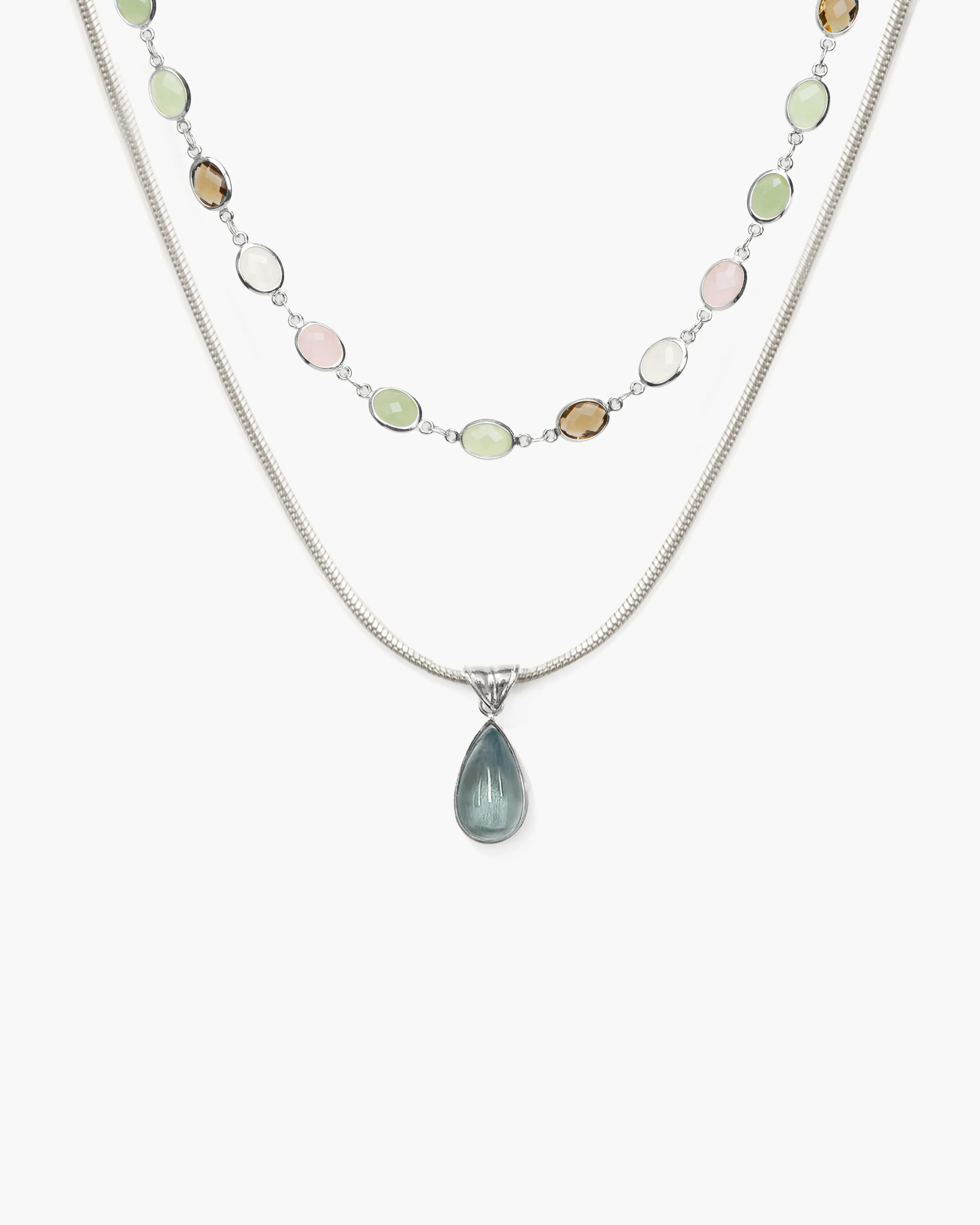 Waterdrop & Whimsical Romance Stone Necklace Set in Silver sold by En Route Jewelry