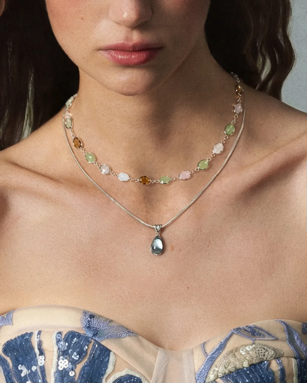 Waterdrop & Whimsical Romance Stone Necklace Set in Silver sold by En Route Jewelry product image thumbnail 2