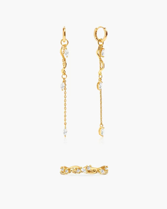 Aria Vine Drop Earrings & Moonlit Ivy Ring Set made by En Route Jewelry