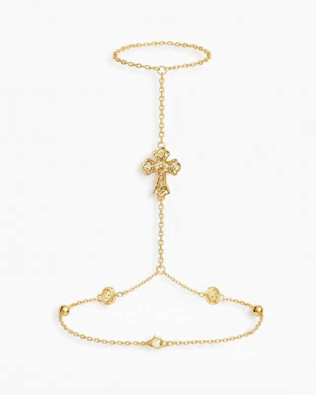 Relic Cross Charm Hand Chain in Gold made by En Route Jewelry