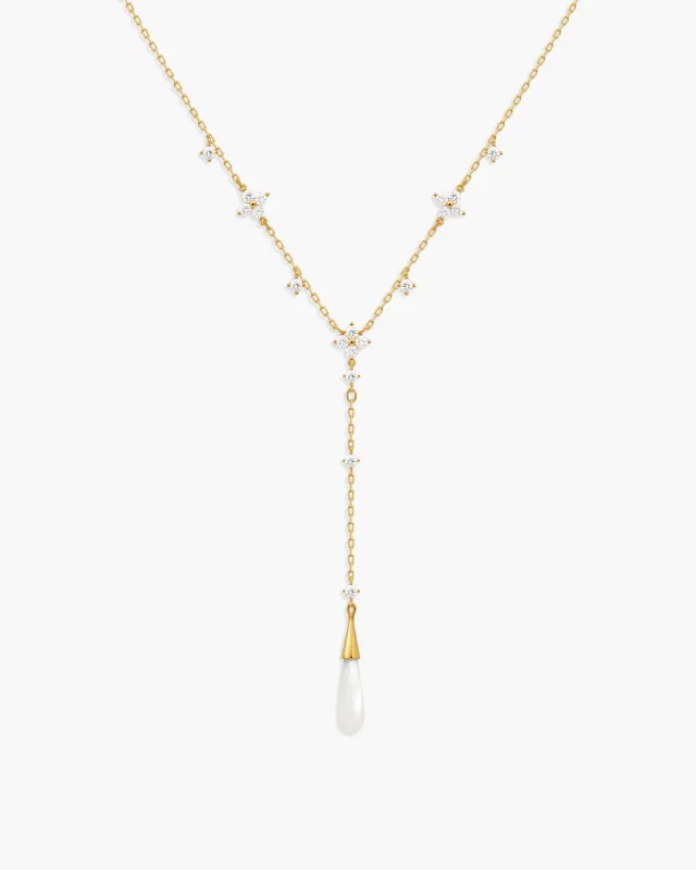 Fleur Mother of Pearl Lariat Necklace made by En Route Jewelry