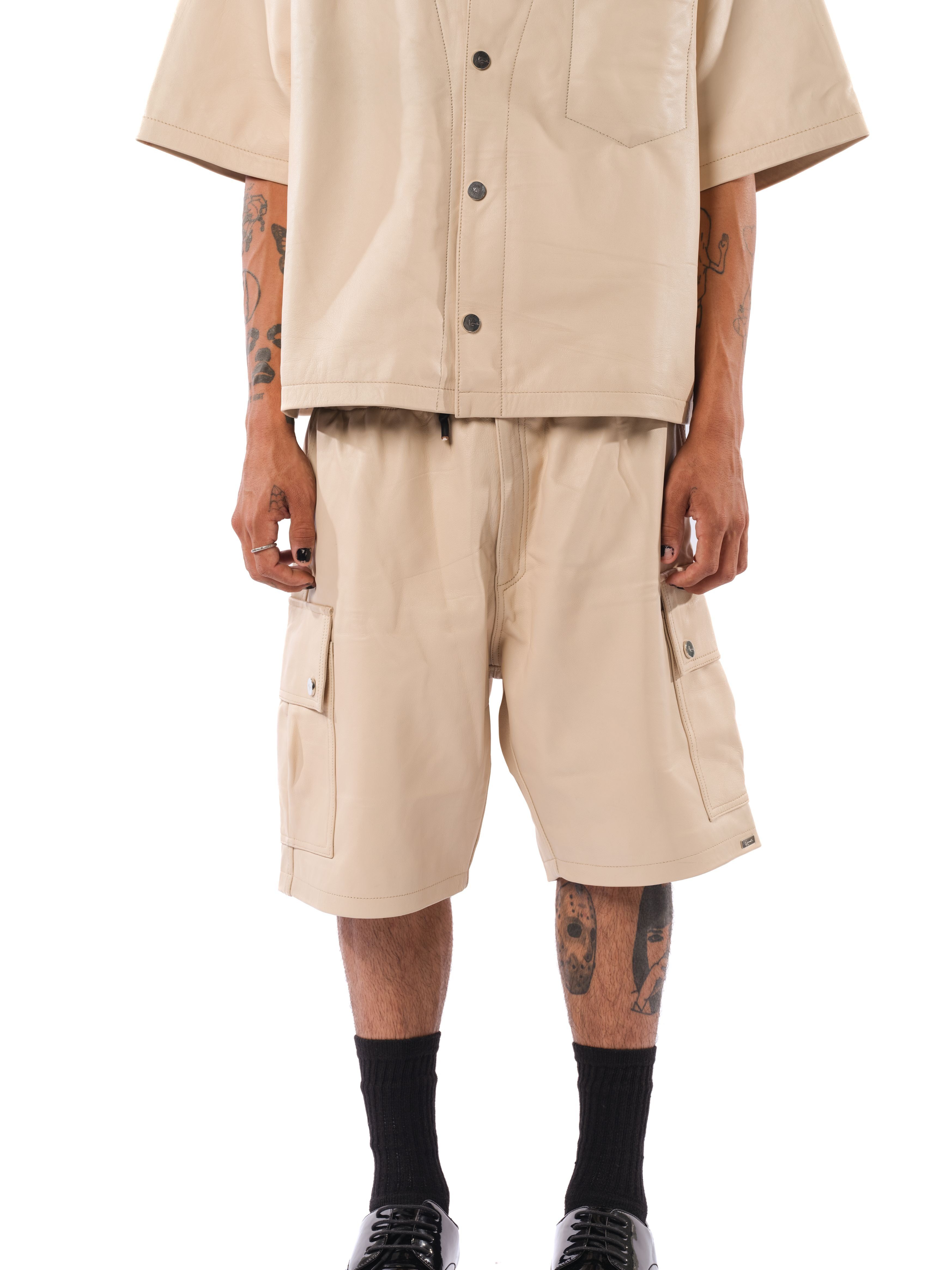 Mace Leather Cargo Shorts (Natural) sold by Karl Kani product image thumbnail 4