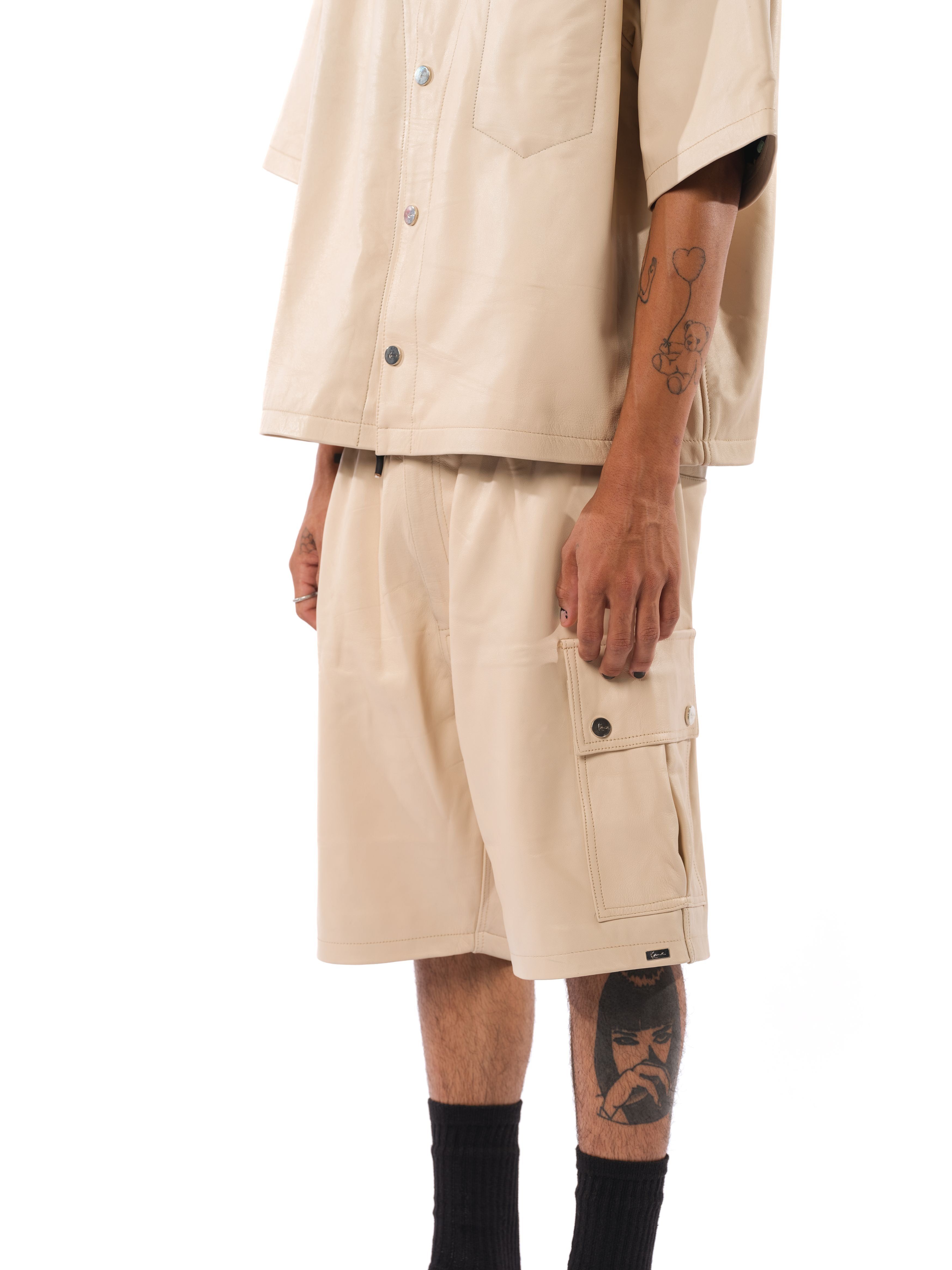 Mace Leather Cargo Shorts (Natural) sold by Karl Kani product image thumbnail 3