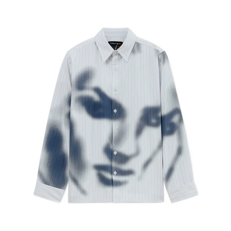 Blurry Face Airbrush Striped Button Up [Black] made by KidSuper Studios