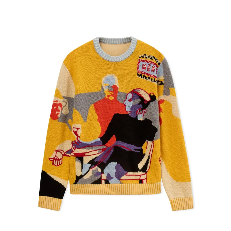 One Last Drink Hand Embroidered Sweater [Yellow] sold by KidSuper Studios