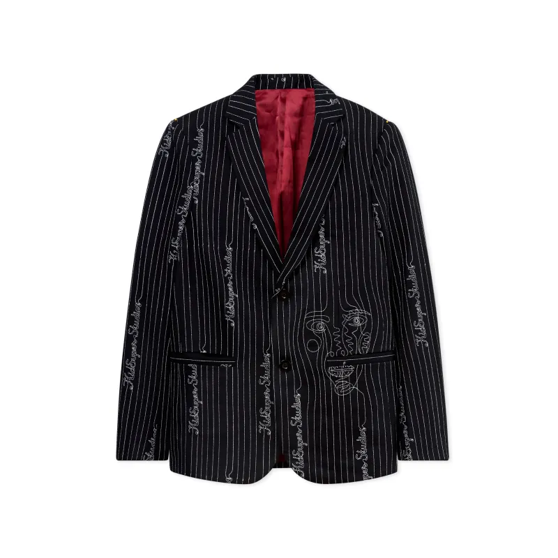 Embroidered KS Pinstripe Suit Top [Black] made by KidSuper Studios