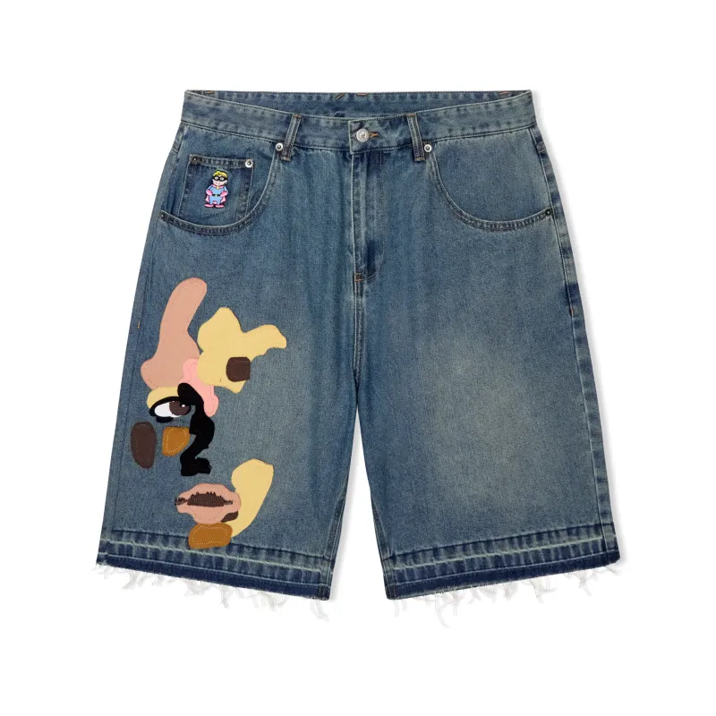 Face Patchwork Baggy Shorts [Light Wash] made by KidSuper Studios