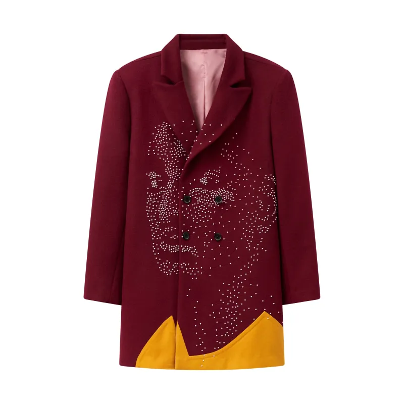 Beaded Portrait Peacoat [Burgundy] made by KidSuper Studios