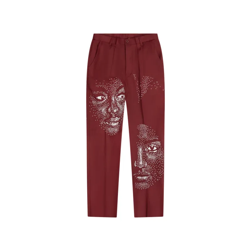 Embellished Faces Suit Bottom [Burgundy] sold by KidSuper Studios