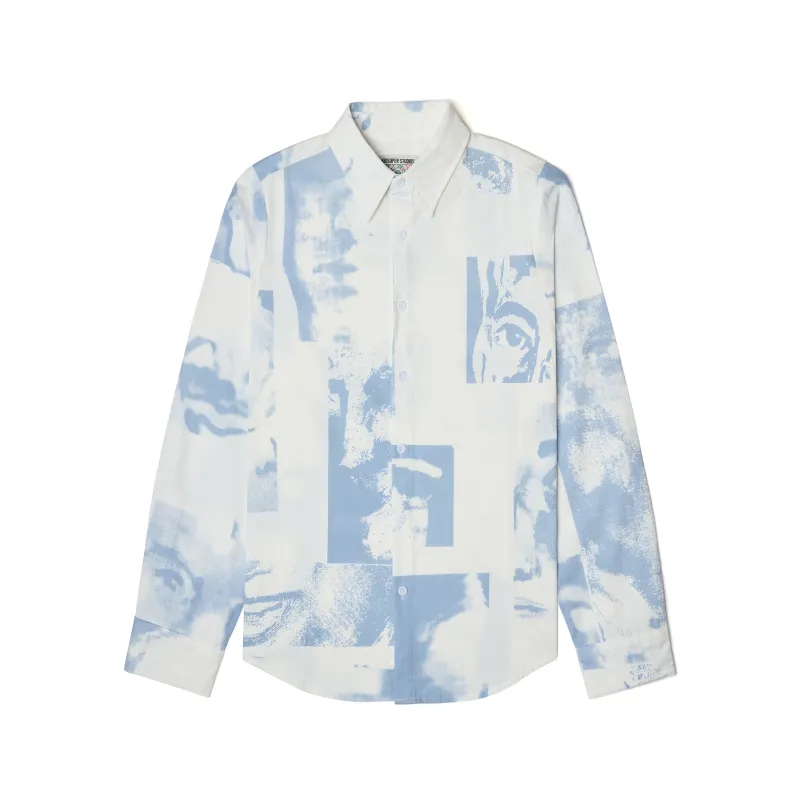 Collage Faces Button Up Shirt [White/ Blue] made by KidSuper Studios