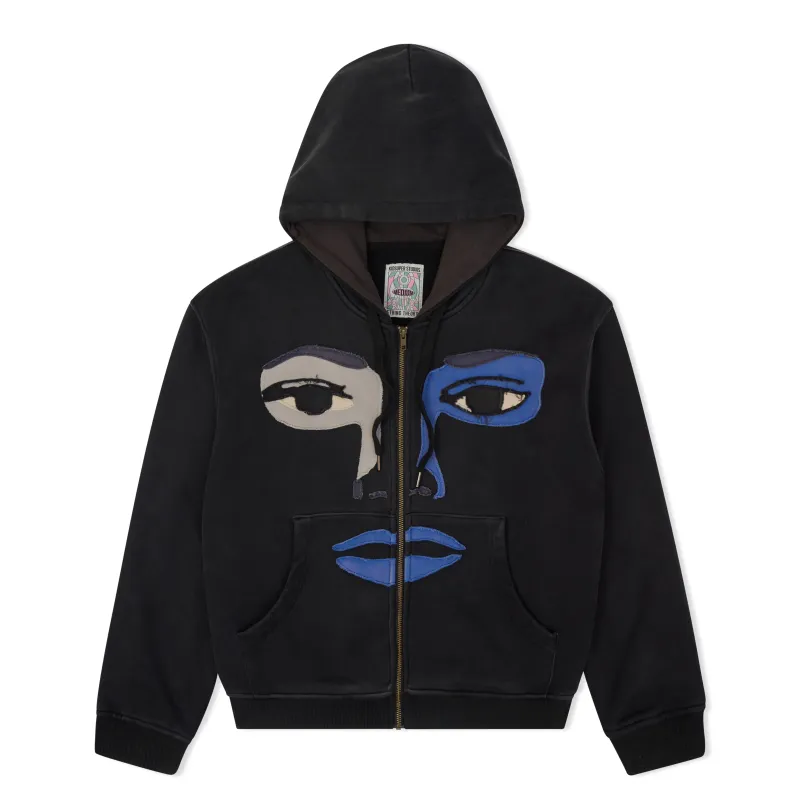 Patchwork Face Heavyweight Zip Up Hoodie [Black] sold by KidSuper Studios