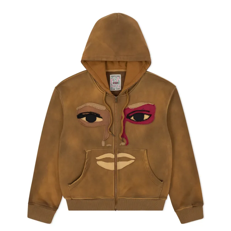 Patchwork Face Heavyweight Zip Up Hoodie [Dark Brown] sold by KidSuper Studios