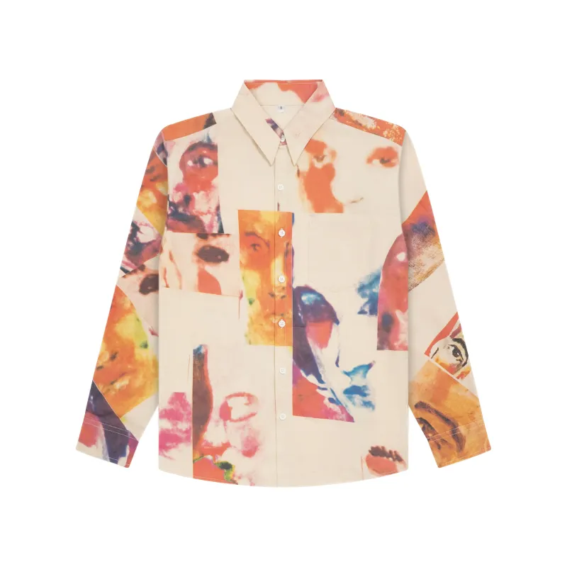Collage Faces Button Up Shirt [Tan / Multi] made by KidSuper Studios