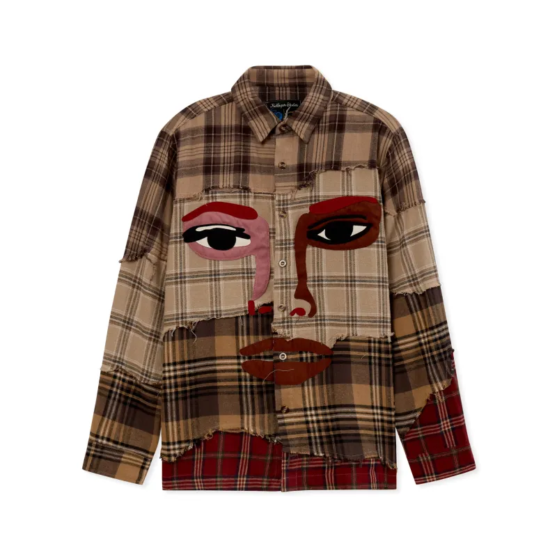 Face Patchwork Flannel [Red] sold by KidSuper Studios