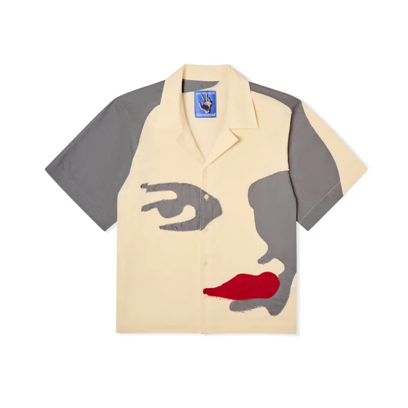 Patchwork face linen Camp Shirt [Natural / Brown] made by KidSuper Studios