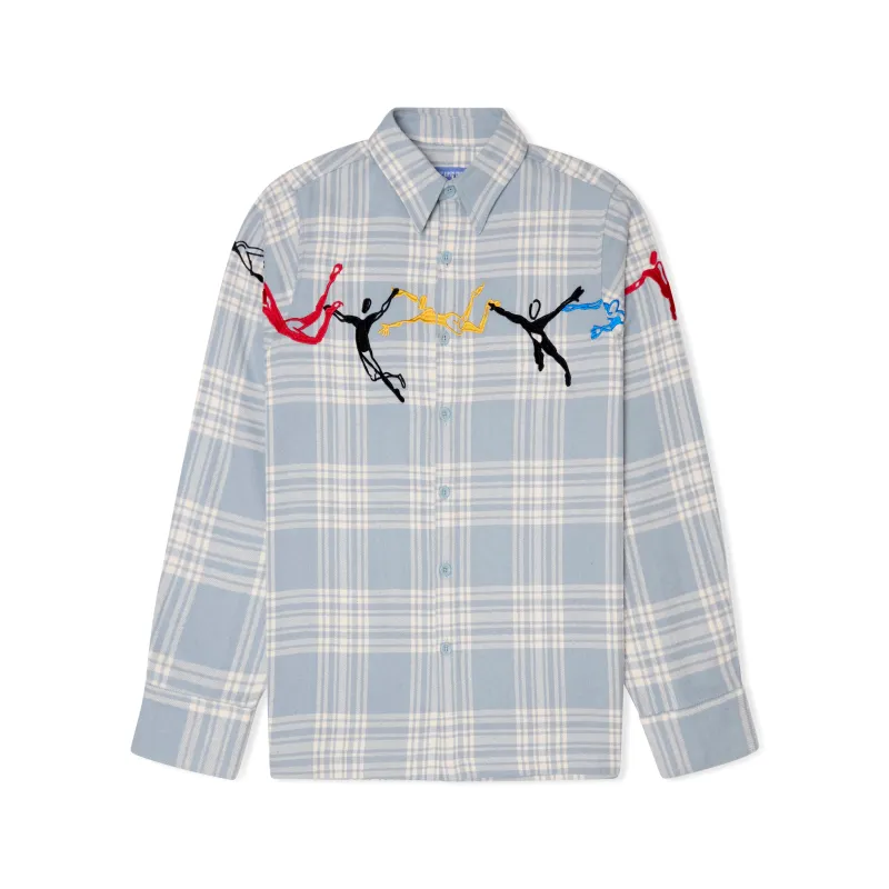Embroidered Swinging Figures Flannel Shirt [Blue] sold by KidSuper Studios