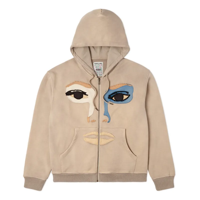 Patchwork Face Washed Heavyweight Zip Hoodie [Tan] made by KidSuper Studios