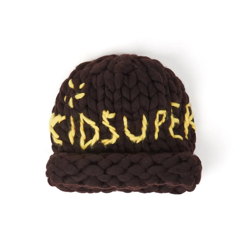 Hand Knit Chunky Knit Beanie [Brown] made by KidSuper Studios