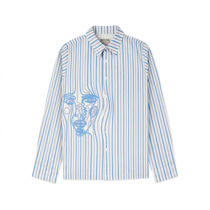 Striped Face Button Up Shirt [White] sold by KidSuper Studios