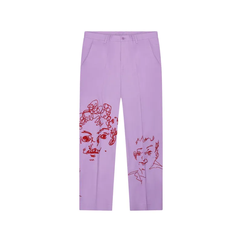 Doodle Faces Embroidered Suit Pants-Lavender sold by KidSuper Studios
