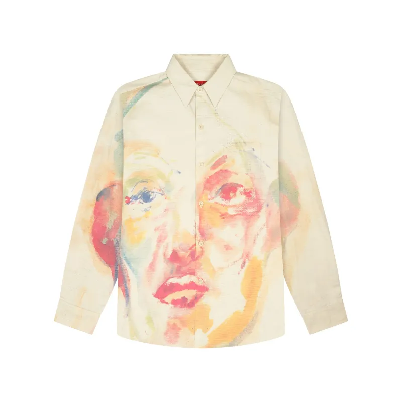 Painted Face Button Up [Tan/Orange] made by KidSuper Studios