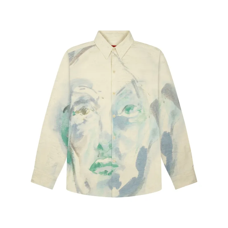 Painted Face Button Up [Tan/Blue] made by KidSuper Studios