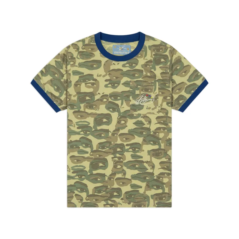 Face Camo Short Sleeve Shirt [Heavy Wash / Blue Rib] sold by KidSuper Studios